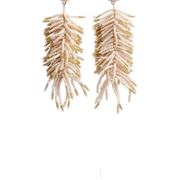 Mango Bohemian Ecru Beaded Chandelier Post Earrings New - Picture 2 of 4